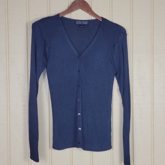 Linda Allard Ellen Tracy navy heavy cardigan Size Small - Picture 1 of 5